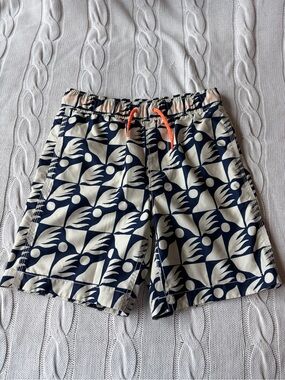 Gap Kids x Bailey Farr L 10-11 Cream Navy Abstract Bird Surf Swim Trunks Shorts